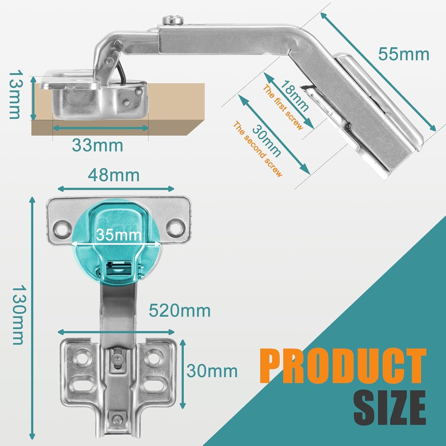HBL' 135 Degree Corner Cabinet Hinges, 2 Pack, detail view