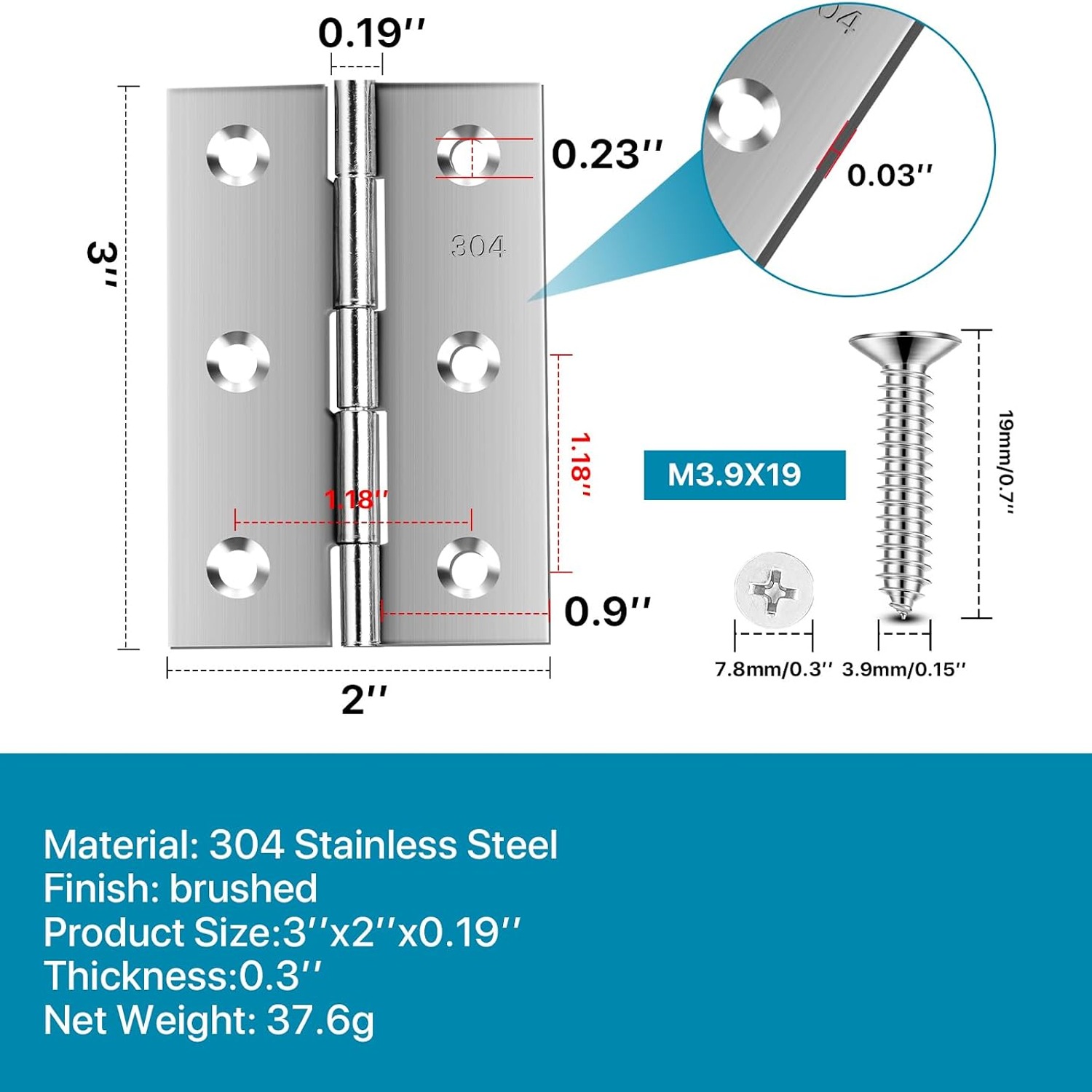 QANQIUPLE 3 Inch Stainless Steel Butt Hinges: image 2