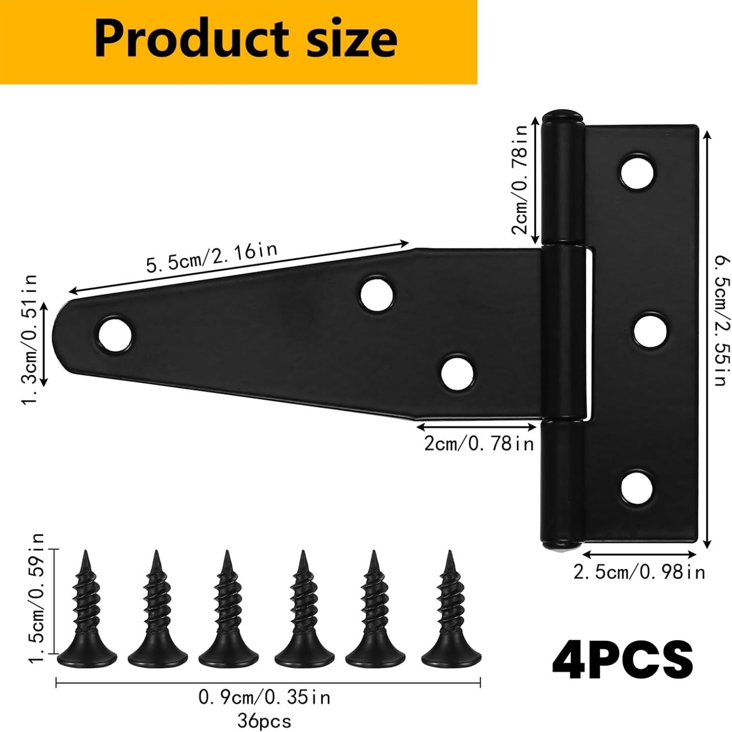 Black T Strap Hinges, Pack of 4